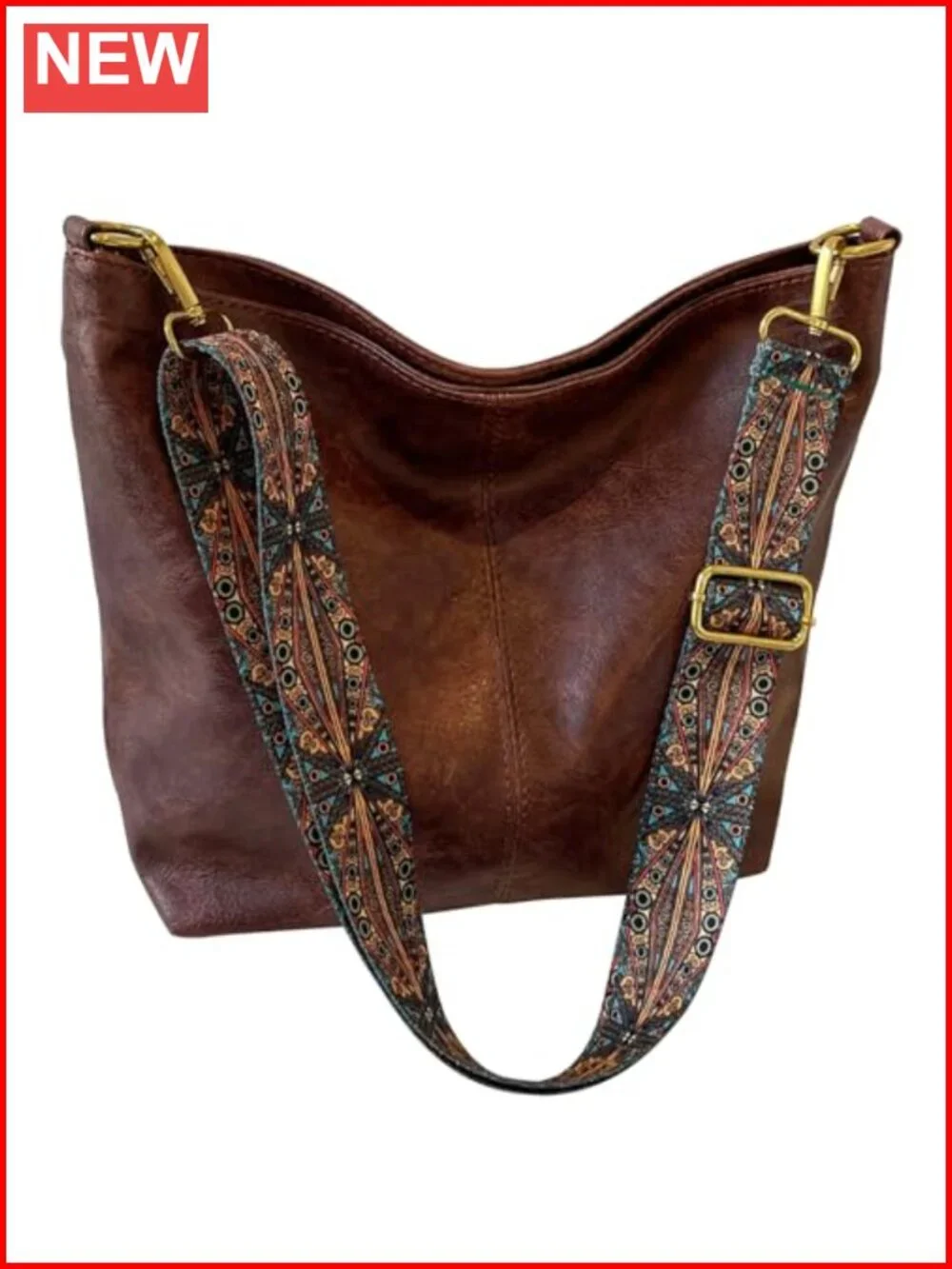 Vegan Leather Hobo Crossbody Bag with Adjustable Guitar Strap